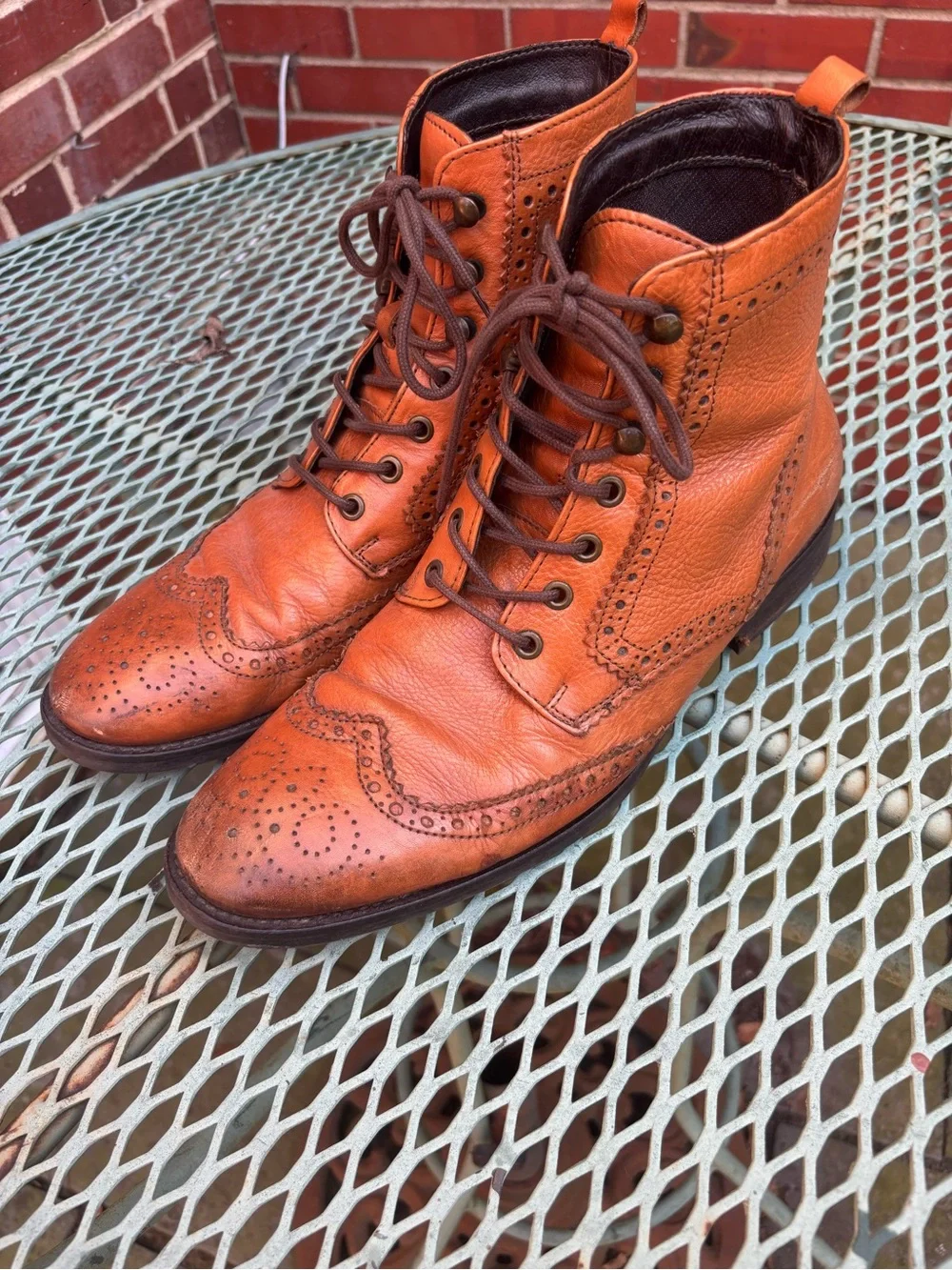 Johnston and Murphy Leather Brogue Wingtip Lace-Up Boots Men size 10